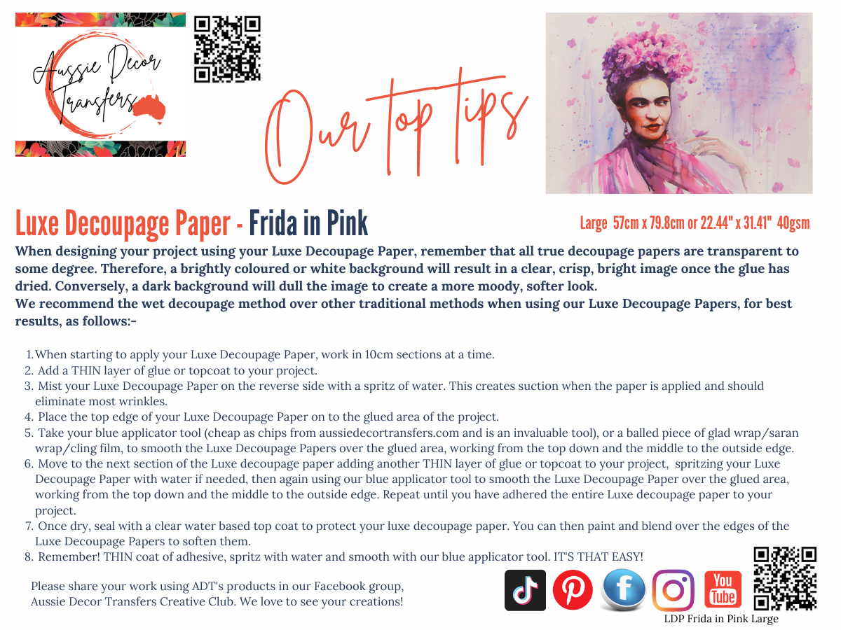 Frida in pink - Aussie luxe decoupage paper