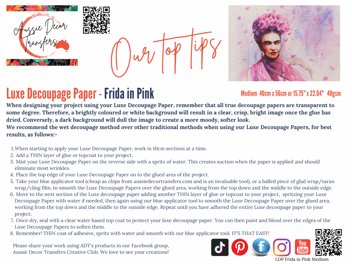 Frida in pink - Aussie luxe decoupage paper