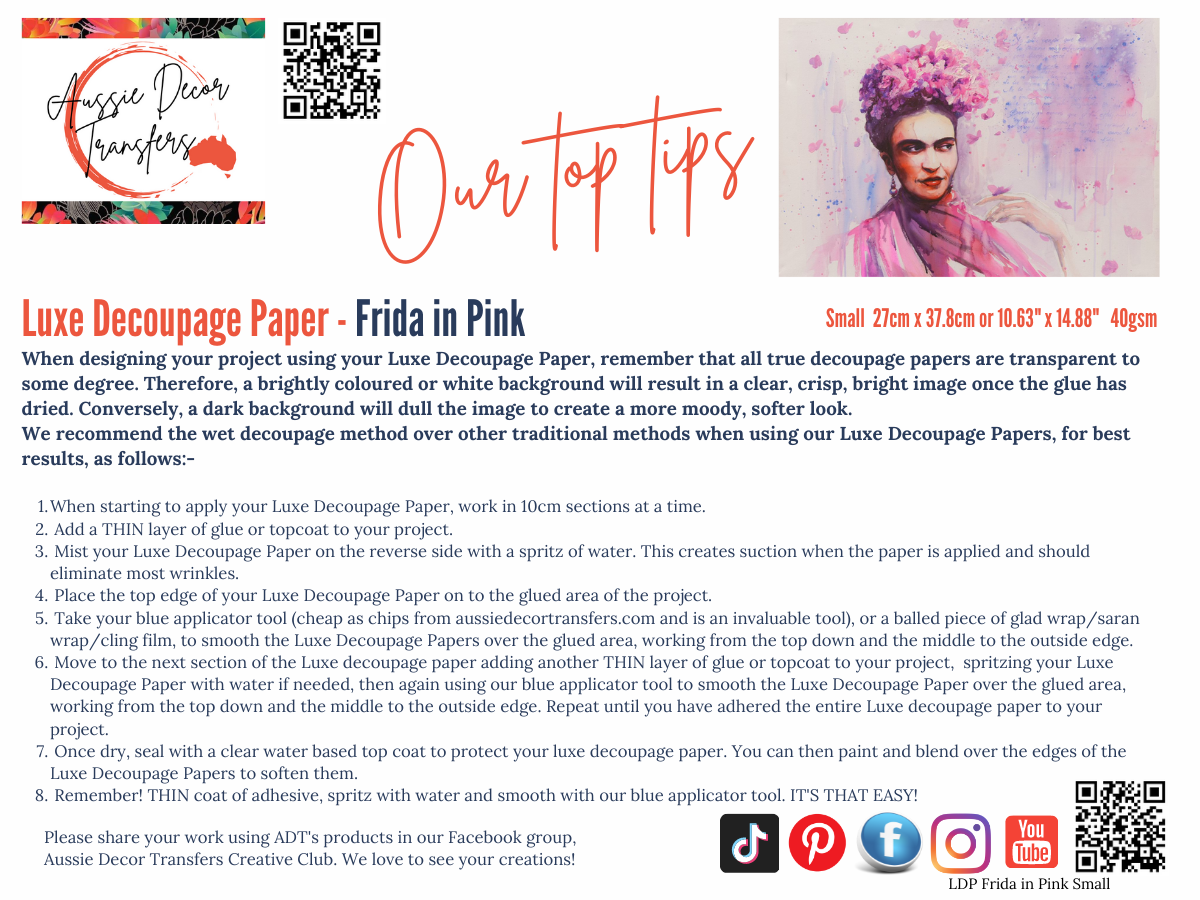Frida in pink - Aussie luxe decoupage paper