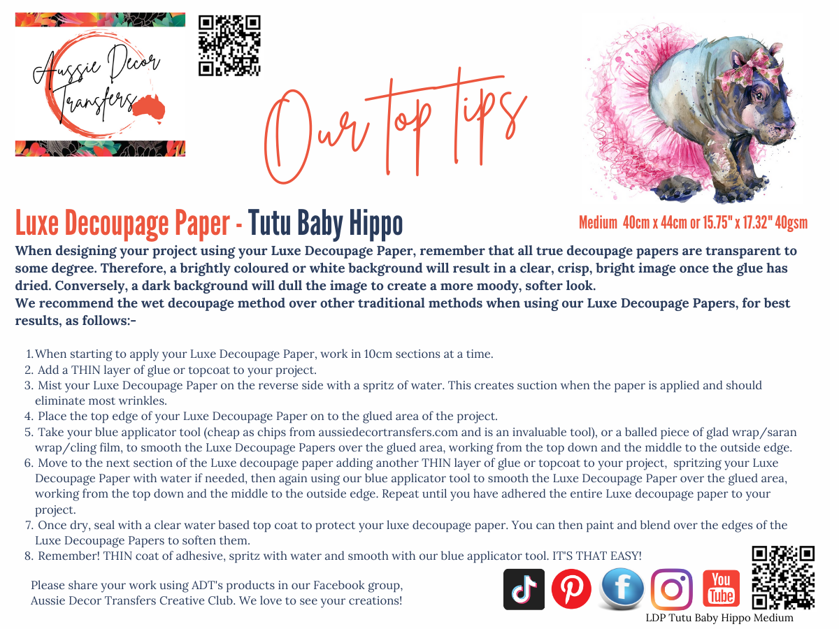 Tutu baby hippo - Aussie luxe decoupage paper