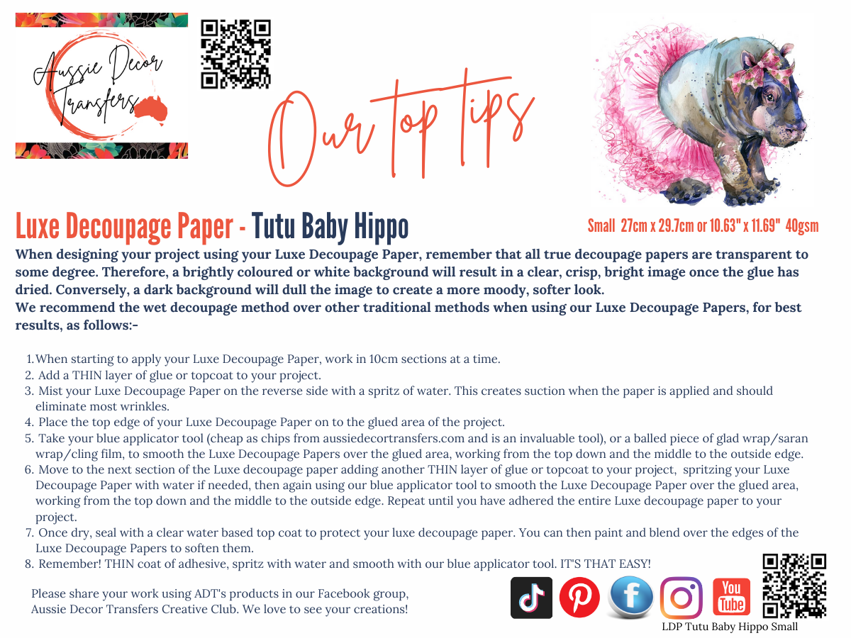 Tutu baby hippo - Aussie luxe decoupage paper