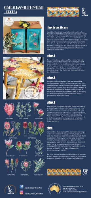 Australian Wildflowers II - Proteas - Aussie Dry Rub Transfer