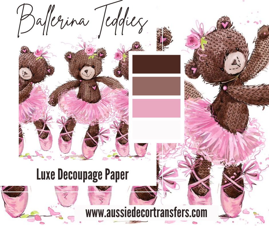 Ballerina teddies - Aussie luxe decoupage paper