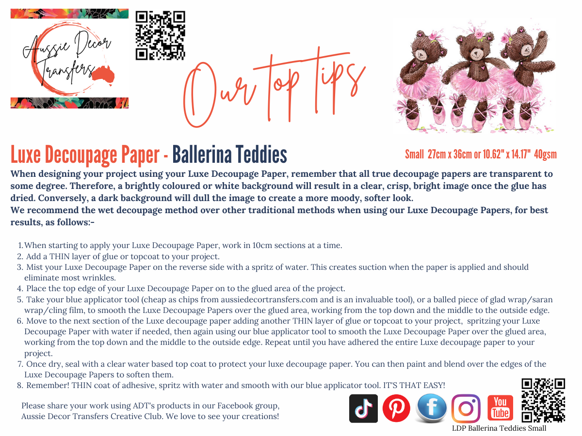 Ballerina teddies - Aussie luxe decoupage paper