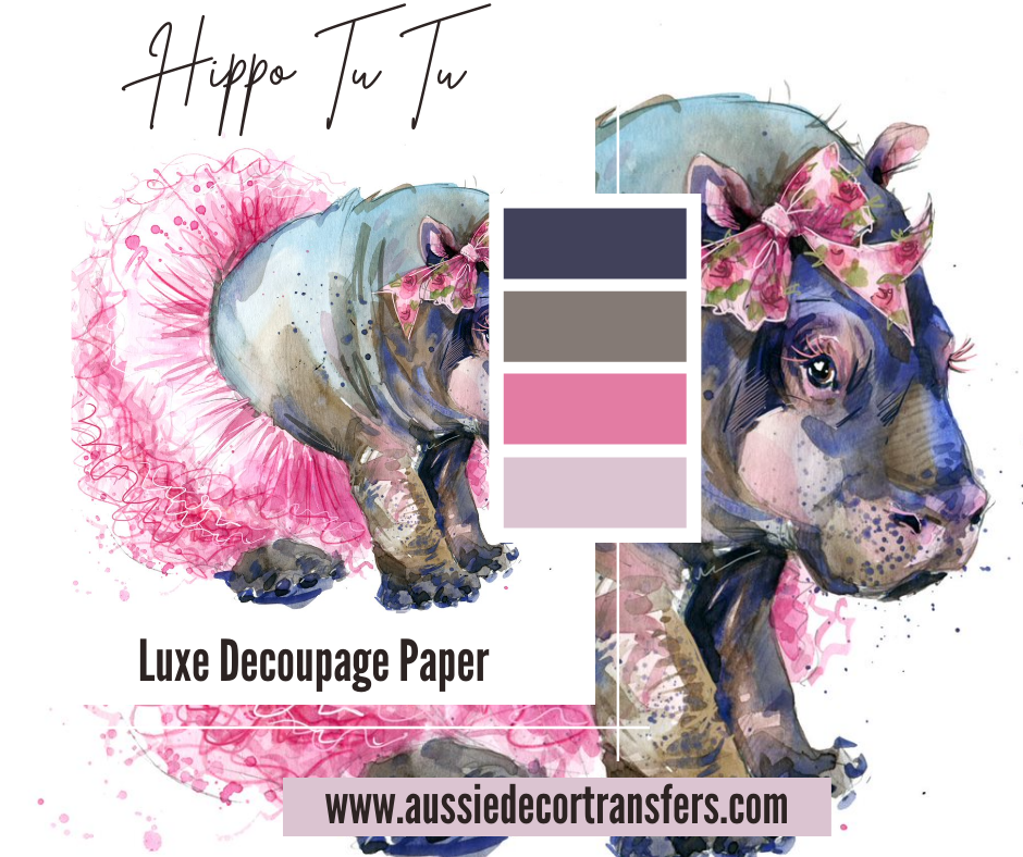 Tutu baby hippo - Aussie luxe decoupage paper