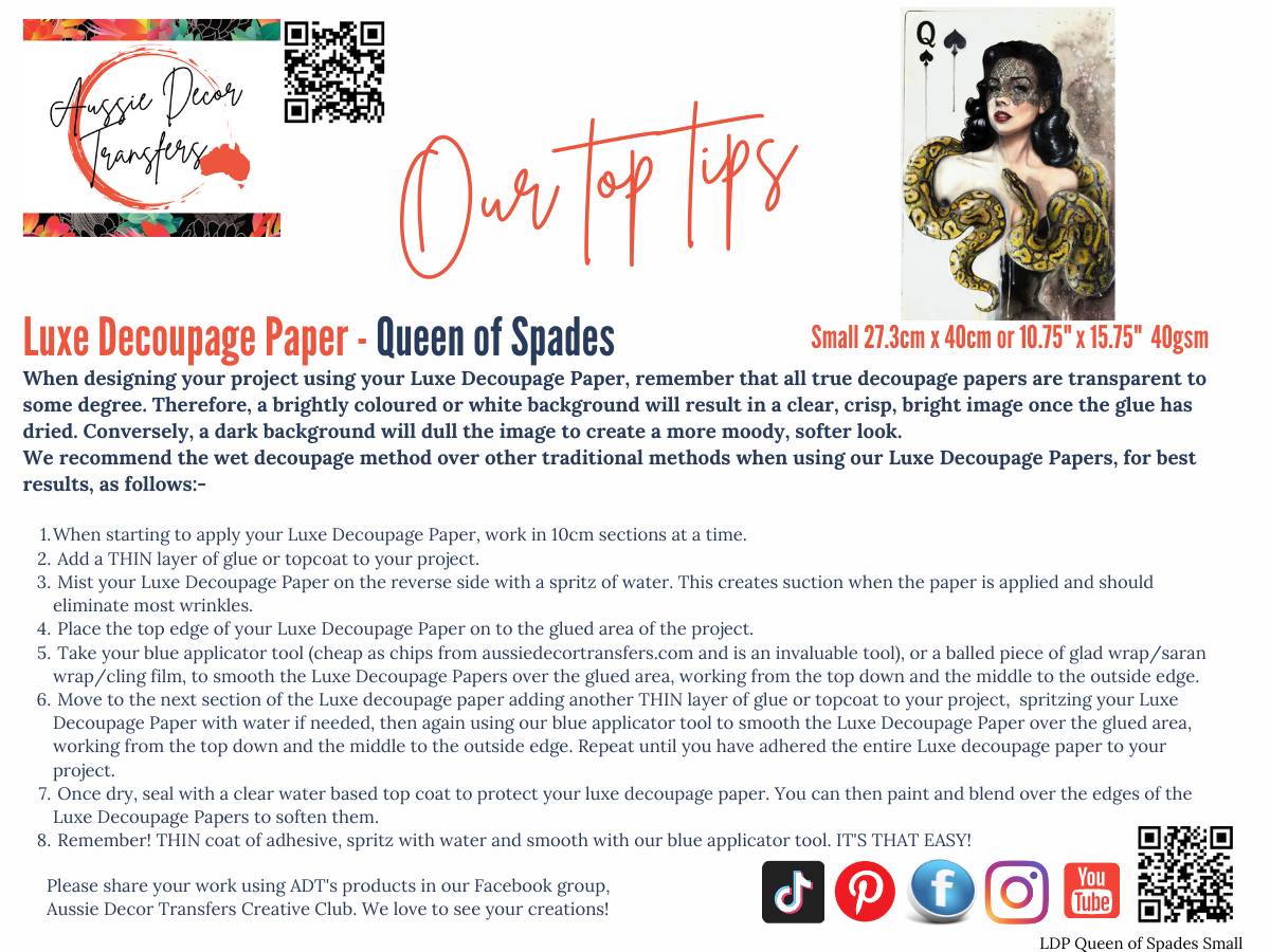Queen of spades - Aussie luxe decoupage paper