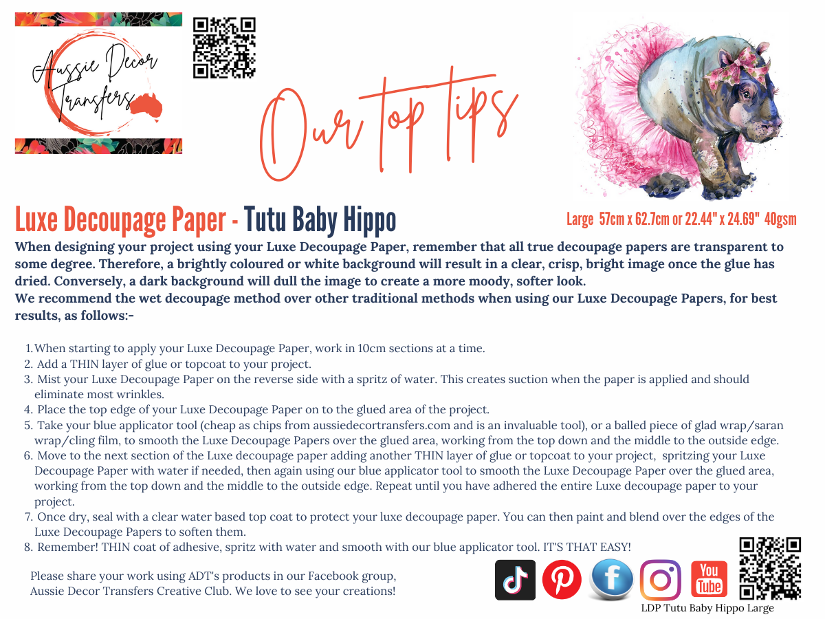 Tutu baby hippo - Aussie luxe decoupage paper